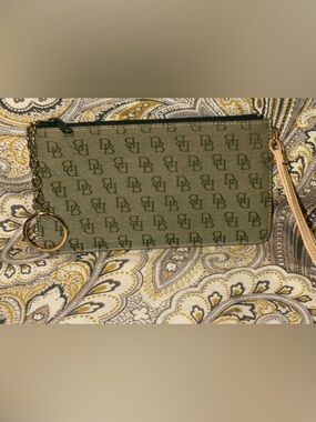 Vintage Dooney and Bourke Olive Monogram Wristlet Clutch -